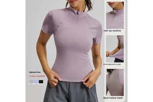 New Equestrian Clothing Outdoor Running Fitness Yoga Sports Breathable Spandex/Polyester Short-sleeve Half-zip Slim High-elastic
