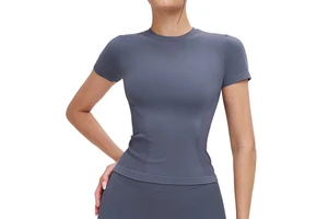 New Seamless Yoga Top Short-Sleeved Tight Breathable Moisture-Absorbing Quick-Drying Sportswear Spandex/Nylon Four-Way Stretch