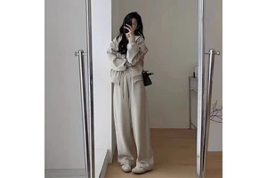 Early Autumn Aolid Color Plus Size Women's High-End Hooded Sweatshirt Wide-Leg Pants Sports Casual Two-Piece Suit