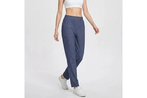 Wholesale Women Faux Denim Yoga Pants Mid Waist Straight Leg Elastic Waist Stretch Knit Trousers Casual Jeggings Pockets Spring