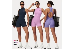 Wholesale Sleeveless Gym Fitness Active Wear Bodysuit Plus Size Zipper Breathable Yoga Jumpsuit Seamless Sports Romper Women