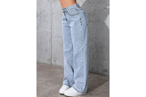 RNSHANGER High Waist Women's Jeans Casual Loose Straight Leg Long Denim Pants Streetwear Solid Color Ladies Comfortable Jeans