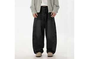 Light Blue Plus Size Men's Jeans Wide Leg Loose Fit Denim Pants Casual Streetwear