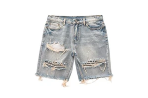 Fashionable Vintage Distressed Mens Plus Size Short Jeans Hem Tassel Damaged Rips Baggy Shorts Jeans Pants