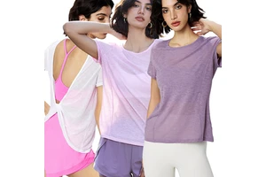 ADTX41005 Women Crew Neck Bamboo Yarn Blouse Breathable Mesh Yoga Vest Quick Dry Summer Sports Workout Tops Activewear