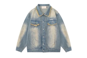 Men's Vintage Denim Jacket Sets Customized Front Logo Waterproof High Quality Street Wear