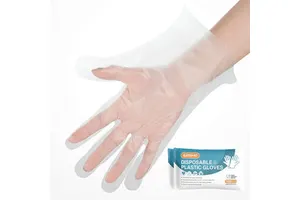 SP005 Disposable Food Safety Folded Single Use Hand Transparent Hdpe Pe Plastic Gloves