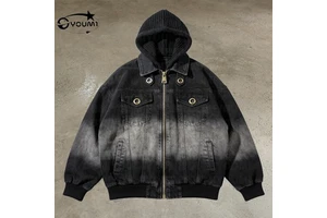 YOUMI Custom OEM Service 2 Piece High Quality Heavyweight Vintage Autumn Sun Faded Front Pockets Zipper Men's Denim Jackets