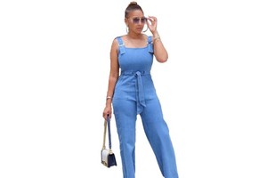 High Quality African Jeans Jeans Para Mujer Off-the-shoulder Denim Jumpsuit Women Belt Jeans for Women