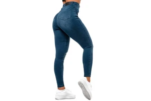 New Trendy Women's High Waist Azure Blue Jeans Stretch Fabric Denim Pants Custom Skinny Zipper Pocket Jeans