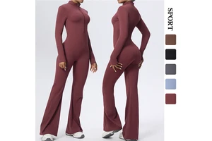 Custom Backless Long Sleeve Adjustable Yoga Fitness Women Sports One Piece Gym Scrunch Bodysuits Jumpsuit