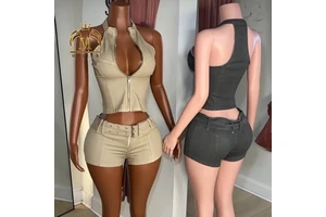 New Trendy Women Denim Jacket Outfits Stretch Cotton Denim Crop Jacket and Shorts 2 Piece Set Matching Two Piece Jeans Set Women