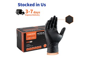 Heavy Duty Chemical Resistant Diamond Textured 8 Mil 10 Mil Mechanic Safety Work 100 Pcs Box Disposable Black Nitrile Gloves
