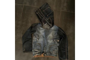 DiZNEW New Design Custom Logo Denim Jacket for Men High Quality Streetwear Plus Size Jeans Jacket With Hoodie