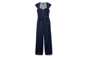 Top Fashion Wear Clothing Short Sleeve Women's Denim Overalls 100% Cotton Made Quarter Zipper Square Neck Denim Jumpsuits Women