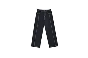 Men's Relaxed Fit Denim Trousers Wide Leg Straight Pants Washed Blue Jeans Casual Streetwear Long Denim Pants