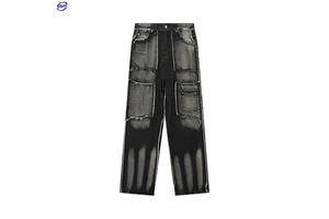 Fashion Designer Men's Denim Jeans High Street Sand Snow Scratch Vintage Washed Pant Elastic Waist Plus Size Patchwork Design