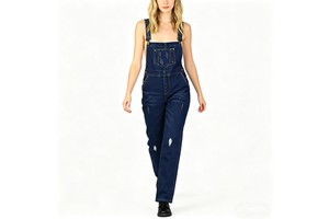 Casual Blue Denim Denim Overalls for Ripped Detail Streetwear Jumpsuit with Straps Women Denim Overalls