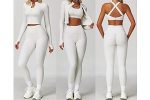 Luxury Gym Set Summer Training High Waist Legging Jacket Bra 3 Piece Set Active Outfit Dance Jogging Ridding Fitness Yoga Set