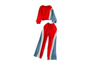 Fashion 2 Piece Autumn Women Set Denim Women's Pants and Top Set Patchwork 2 Piece Denim Pants Suit Women
