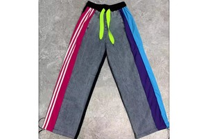 BR4576 Overalls Jeans Women's New AB-Face Color-Spliced Drawstring Pants Loose Straight Casual Pants