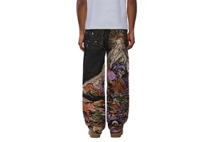 High Quality Custom Black Wash Embroidery Selvedge Denim Jeans Wide Leg Fit Streetwear Hiphop OEM ODM Cotton Men's Denim Jeans