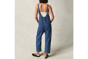 Loose Fit Women's Denim Bib Overalls Casual Adjustable Straps Pockets Stylish Streetwear One Pieces Workout Denim Jumpsuit