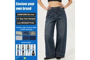 Custom Deep Blue Women's Wide Leg Denim Jeans High Rise Wide Leg Breathable Minimal Casual Womens Jeans