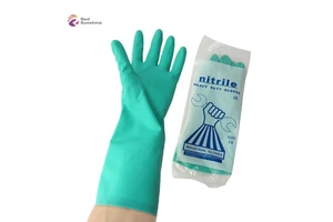 Hot Selling Industrial Safety Long Nitro Gloves Green Disposable Nitrile Work Gloves Anti-Slip Chemical Resistant Oil-Proof