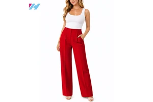 Custom Womens Wide Leg Pants High Waist Straight Trousers Loose Fit Formal Casual Office OEM ODM Manufacturer
