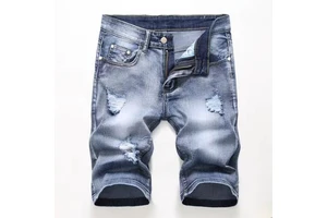 High Street Men's Denim Shorts Ripped Personality Retro Fashionable Denim Shorts Men