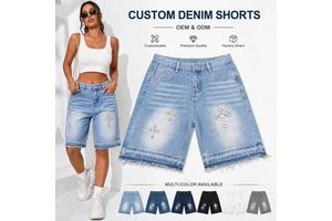 Custom Logo OEM Men's Full Rhinestone Denim Shorts Hip Hop High Street Baggy Jean Shorts Professional Factory Manufacturer