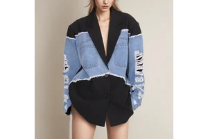 Women's Casual Long Sleeve Denim Suit Fashion Color Contrast Denim for Women