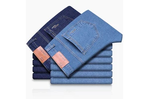 Men's Blue Denim Jeans for Summer Comfortable Elastic Cotton Business Casual Pants Fashionable Brand Male Trousers