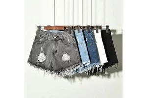 2025 Fashion Women's Skinny Denim Shorts Belt Mid Waist Sexy Summer Button Breathable Quick Dry High Quality Distressed 100%