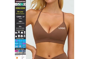 Custom Fabric Style Color Logo Quick Dry Brushed V Neck Yoga Bra Y Shaped Adjustable Sport Bra for Women Fitness Running Workout