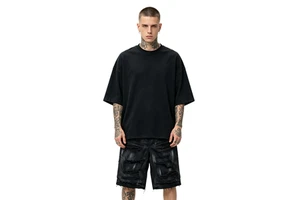 Black Wax Coated Painted Dirty Cut Ripped Black Denim Cropped Designer Custom Sports Men's Shorts De Hombre Running Set