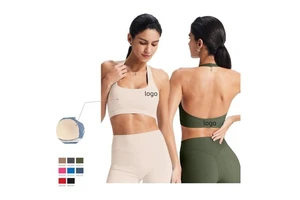 Women's Halter Sports Bra Padded Sexy Open Back Yoga Bra for Pilates Workout Activewear Bra Gym