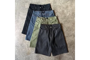 Custom 14oz Cotton Men's Denim Short Selvedge Raw Baggy Jean Vintage Distressed Jorts Men Denim Shorts Japanese Style Short