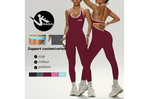 High Quality Two-Piece One-Piece Jumpsuit with Contrast Color White Piping Yoga Fitness Sports Jumpsuit for Women