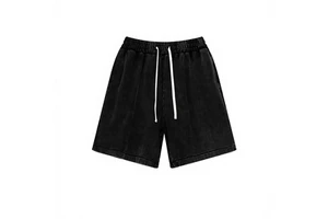 Customized 260g Heavy Cotton Denim Men's American Style Old Washed Batik Pants Loose Shorts Drawstring Vintage