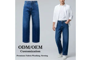 Custom Luxury Denim Trousers Garment Cotton Spandex Mid Waist Casual Vintage Men's Straight Jeans Breathable Washed Medium