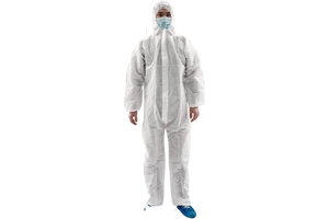Disposable White Hazmat Coverall EN14126 Certified Type 5/6 Waterproof Breathable Anti-Static Hood for Factory Cleanroom Lab Use