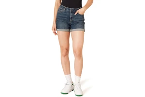 Women's High Waist Denim Shorts Cuffed Hem Solid Color Casual Summer Wear Pocket Design Regular Fit Blue