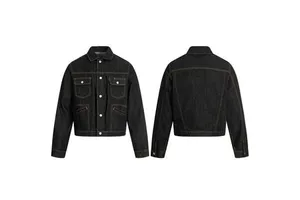 Wholesale American retro niche high-end raw denim biker style loose denim jackets, unisex single-breasted lapel denim fabric.