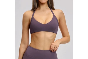 Women's Brushed Neckband Sports Bra Hollow Back Yoga Underwear Running Fitness Bra