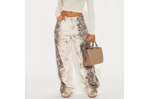 Snake Print Baggy Jeans Women Wide Leg Denim Pants Streetwear Animal Pattern Beige Trousers Wholesale Aesthetic Vintage
