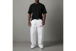 OEM Custom Plus Size Men's Straight Jeans High Street Solid White Casual Wide Leg Denim Trouser 100% Cotton Hip Hop Winter