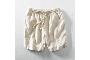 Custom Men's Summer Striped Linen Shorts Loose Elastic Drawstring 5'' Beach Pants Breathable Cotton Linen Sweat-Wicking Trunks