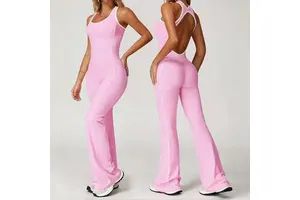 Sports Bodysuit Jumpsuit Beautiful Back Hollow Design Hip Lift Gathered Flare Breathable Spandex/Nylon Full-Length Sleeveless
